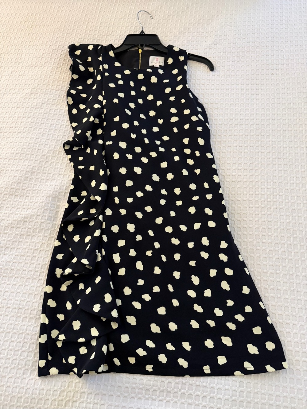 JB by Julie Brown Black One-Shoulder Ruffle Dress with White Spot Print